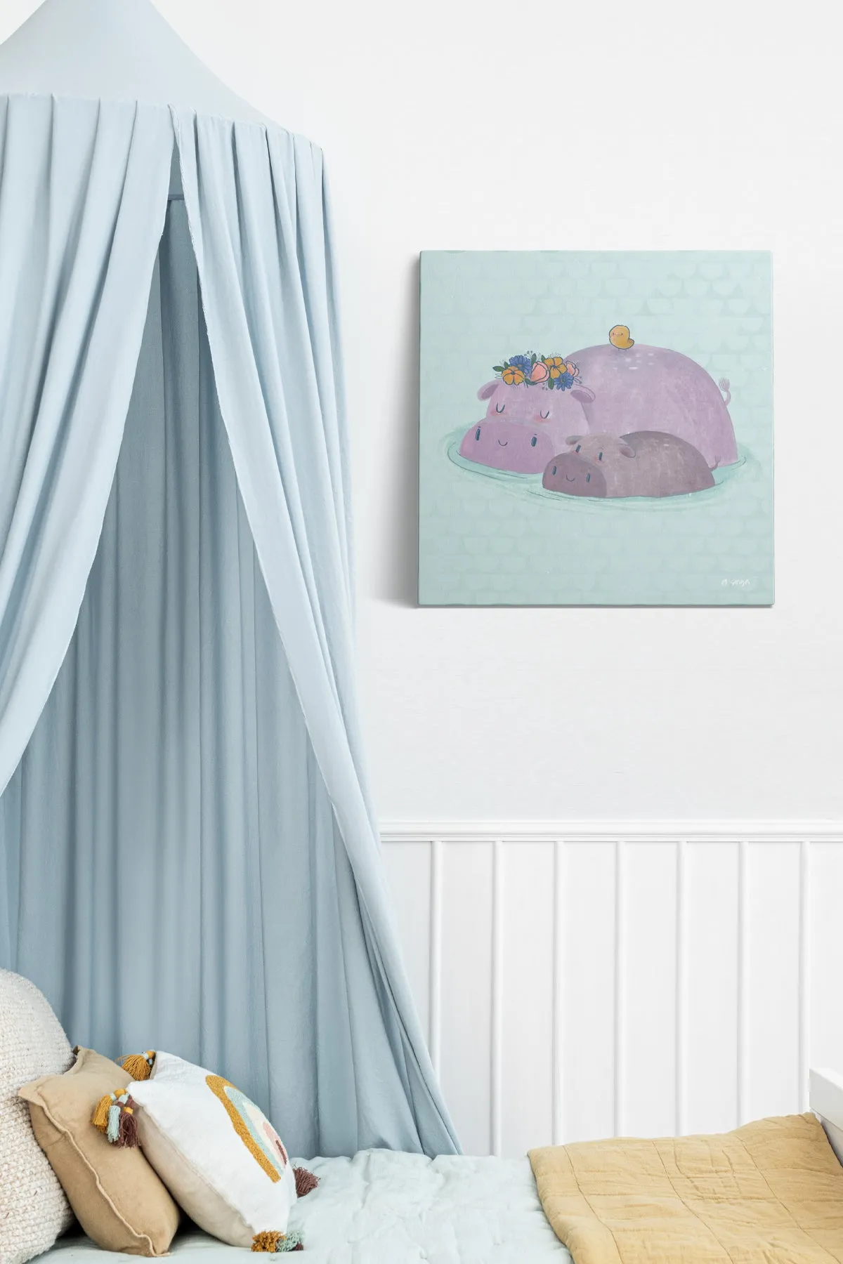 Hippo Family Canvas Wall Art