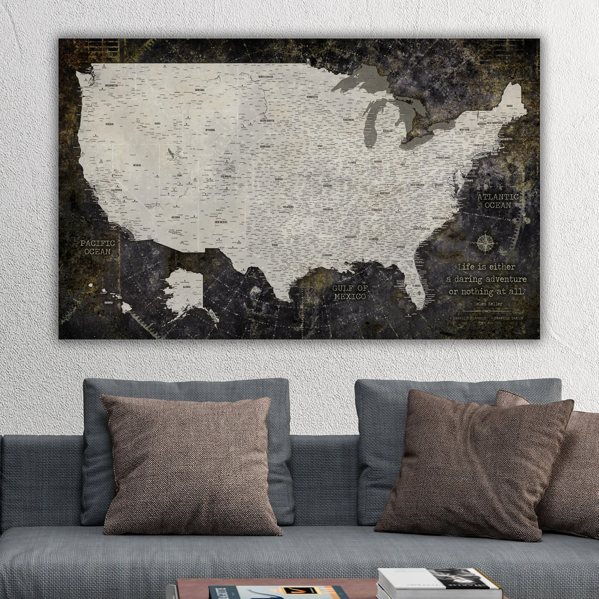 Industrial Detailed Push Pin USA Map - 1 Panel