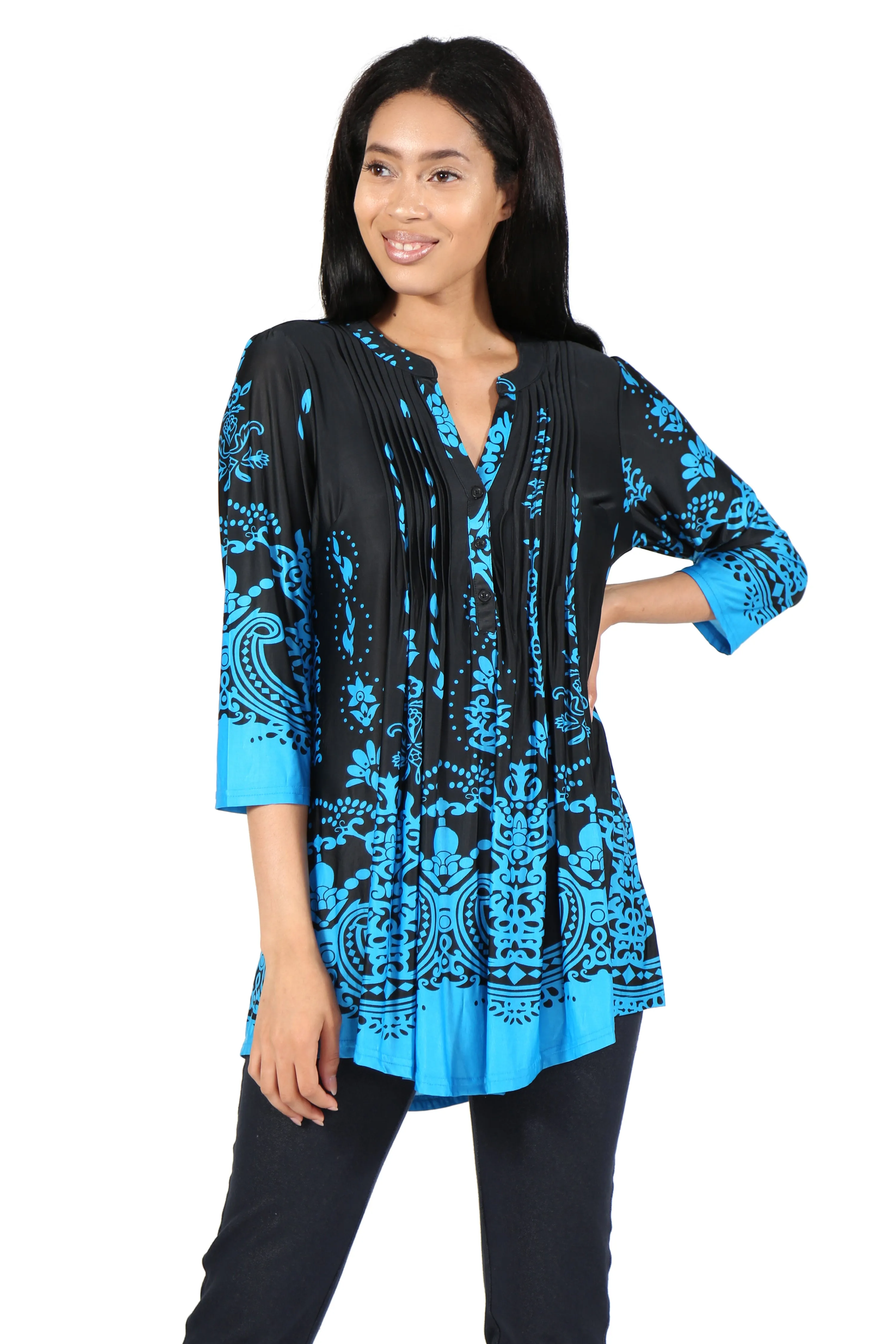 La Cera Pleat Front Printed Tunic