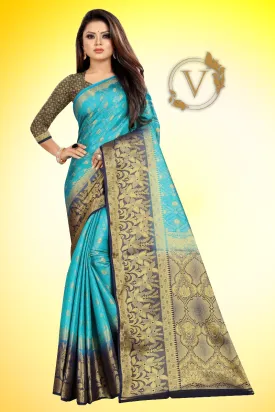 Light Blue Banarasi Silk Designer Saree