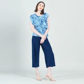 Light Knit - Ruffle Overlay Top - Palm Branch-Blue - Final Sale!