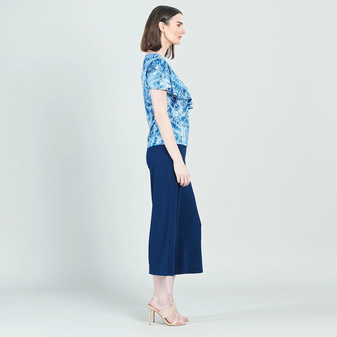 Light Knit - Ruffle Overlay Top - Palm Branch-Blue - Final Sale!