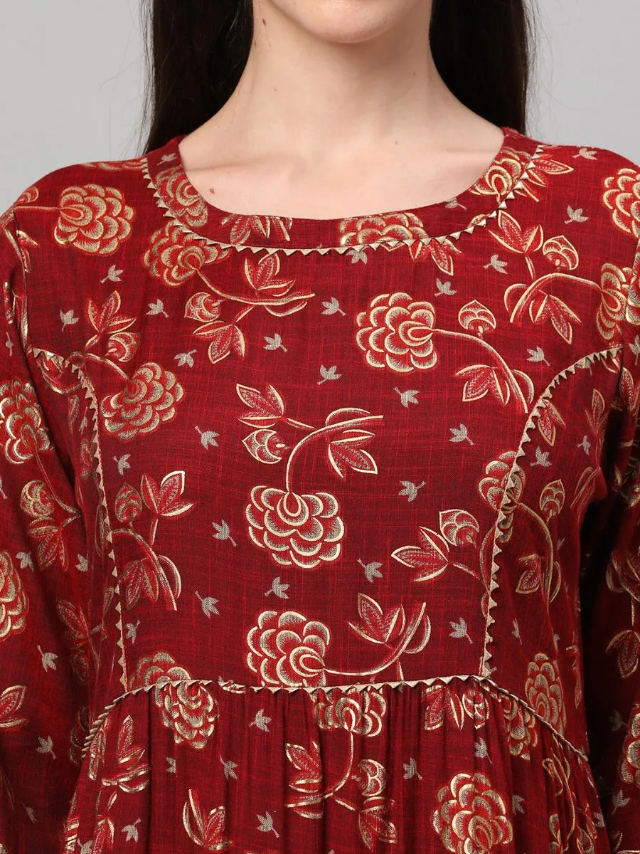 Maroon Floral Printed Dress