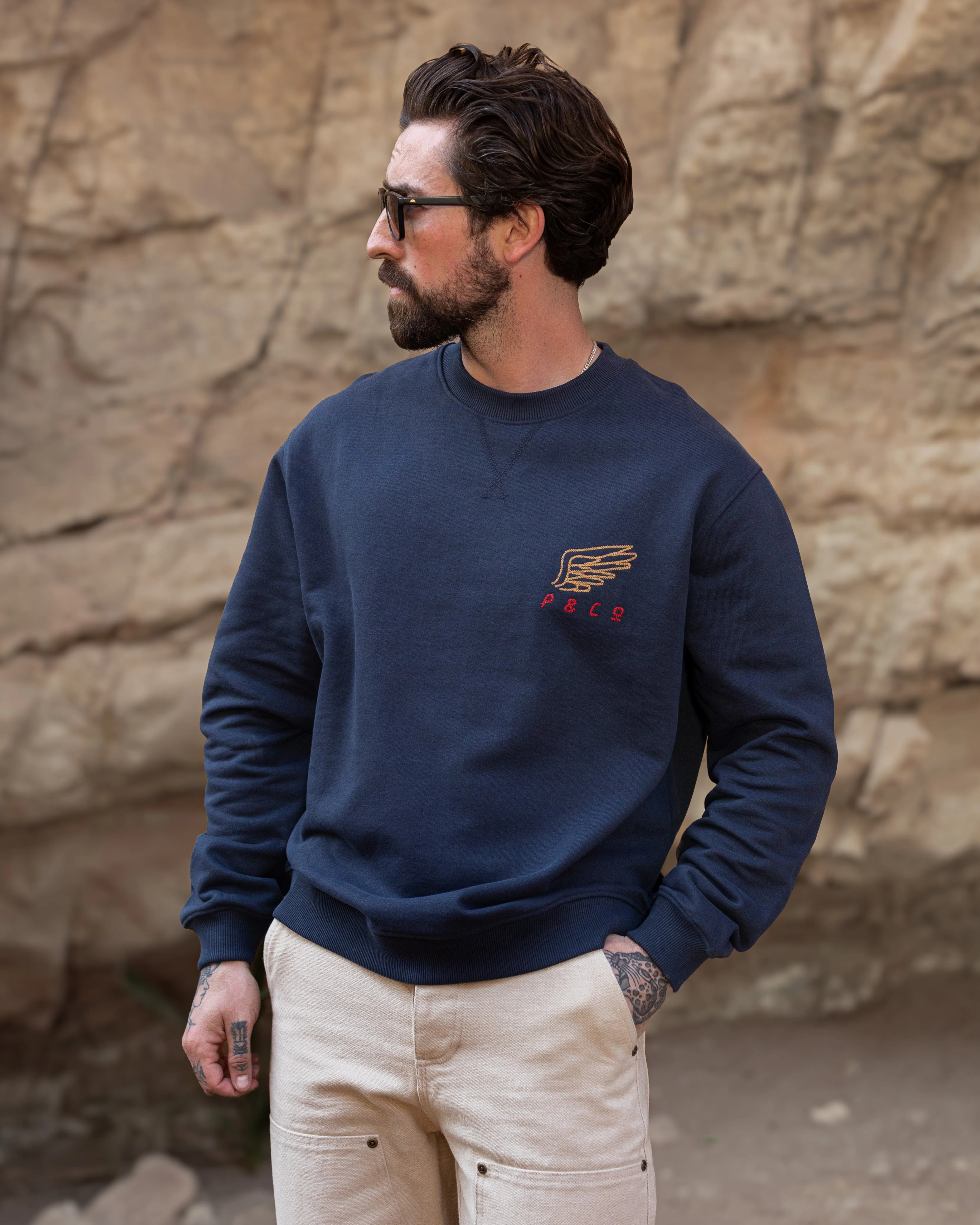 Messenger Embroidered Sweatshirt - Navy