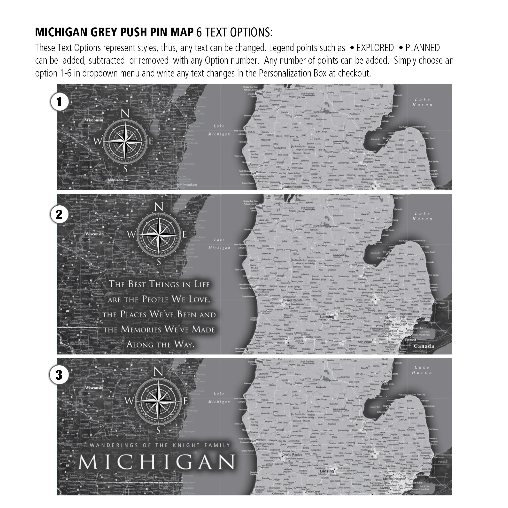 Michigan Push Pin State Travel Map Wall Art - Grey | Holy Cow Canvas