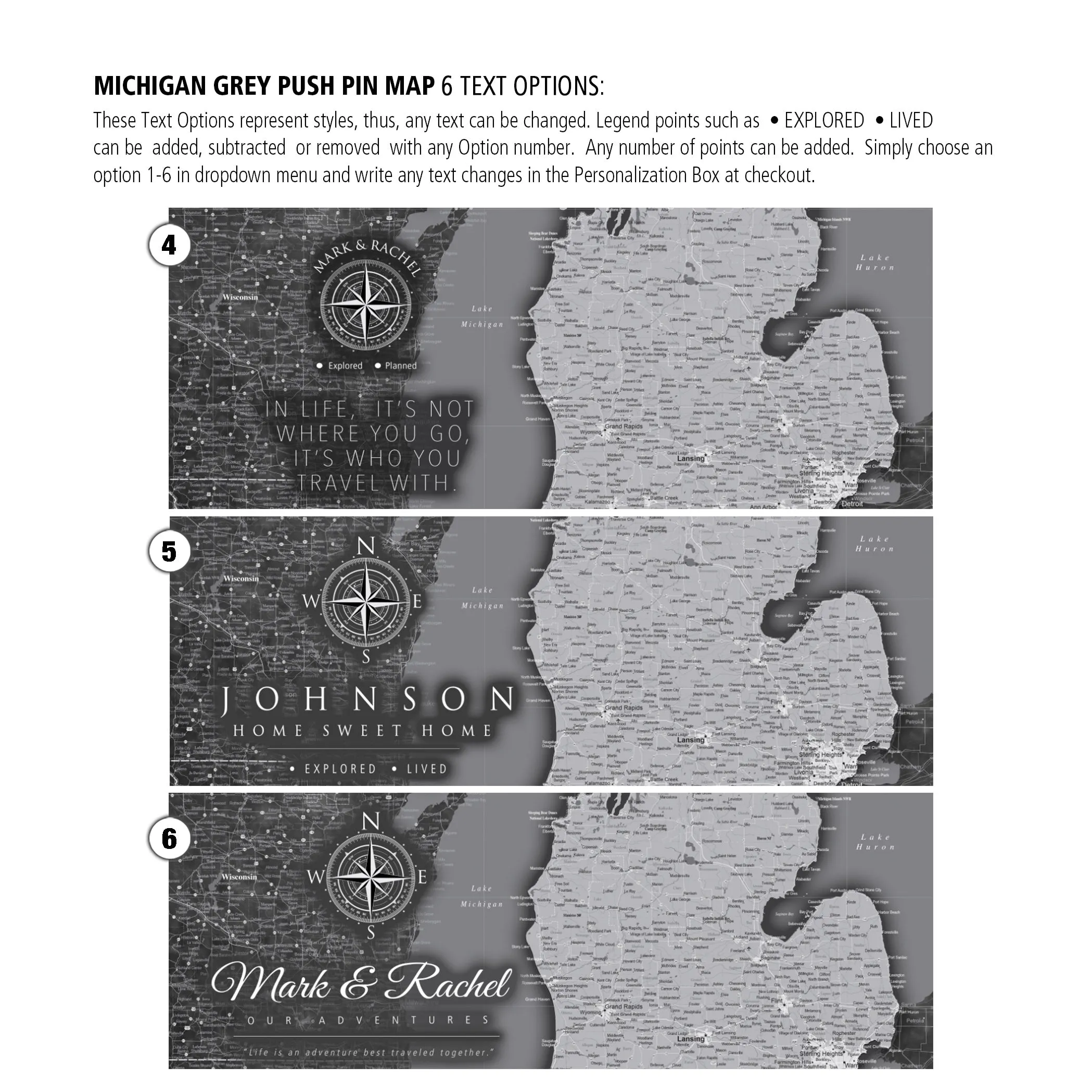 Michigan Push Pin State Travel Map Wall Art - Grey | Holy Cow Canvas