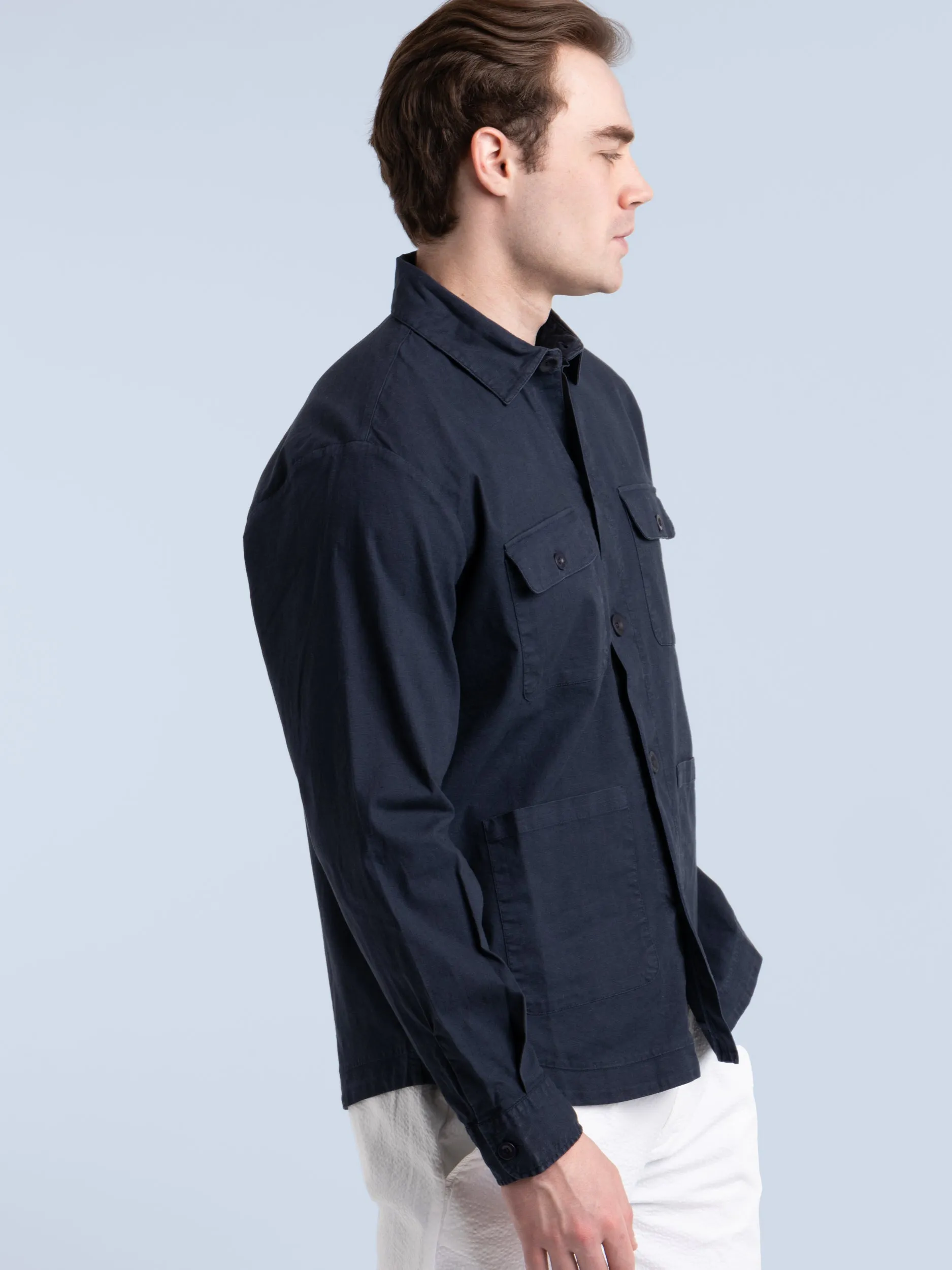 Navy Linen Travel Overshirt