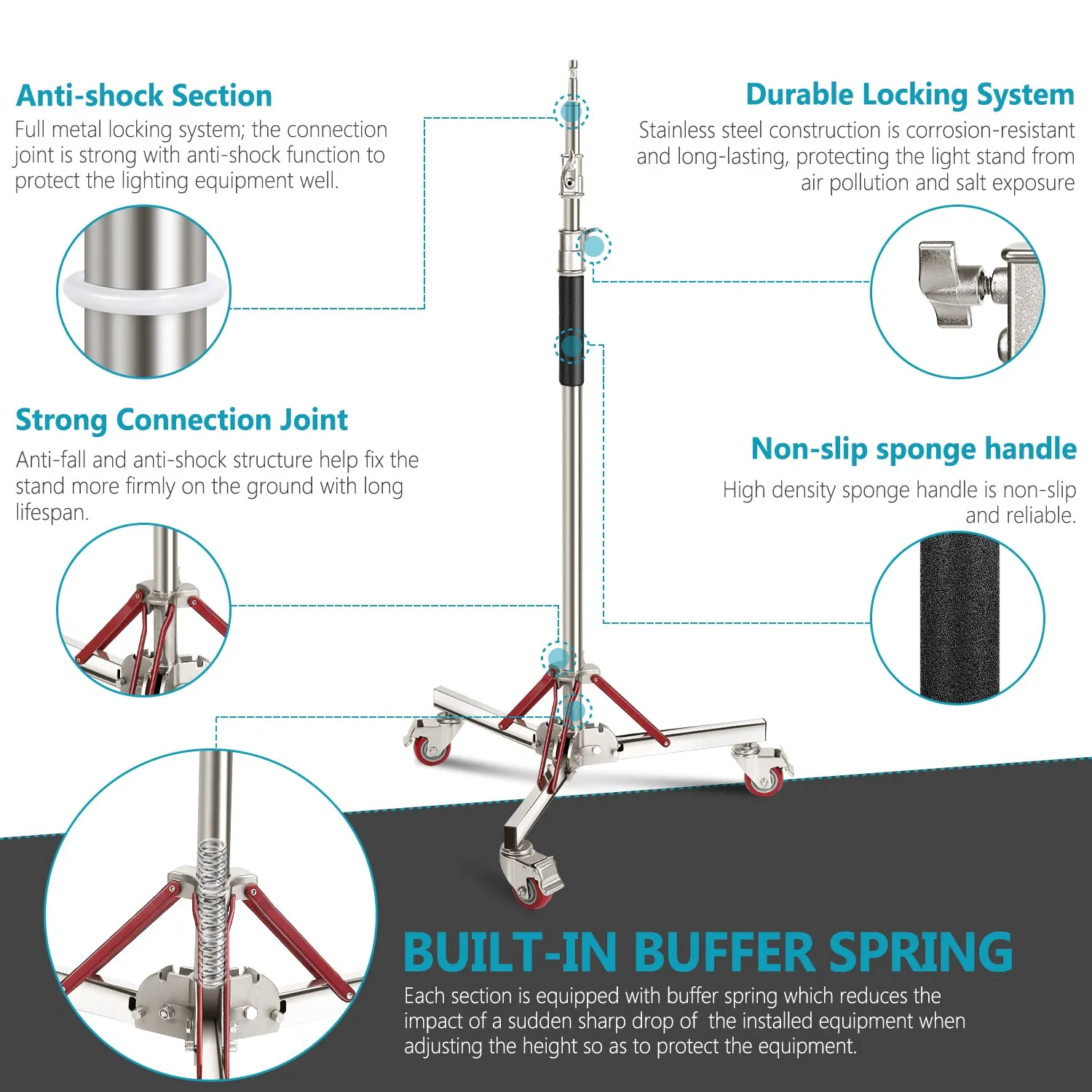 NEEWER 305cm Stainless Steel Heavy Duty Light Stand