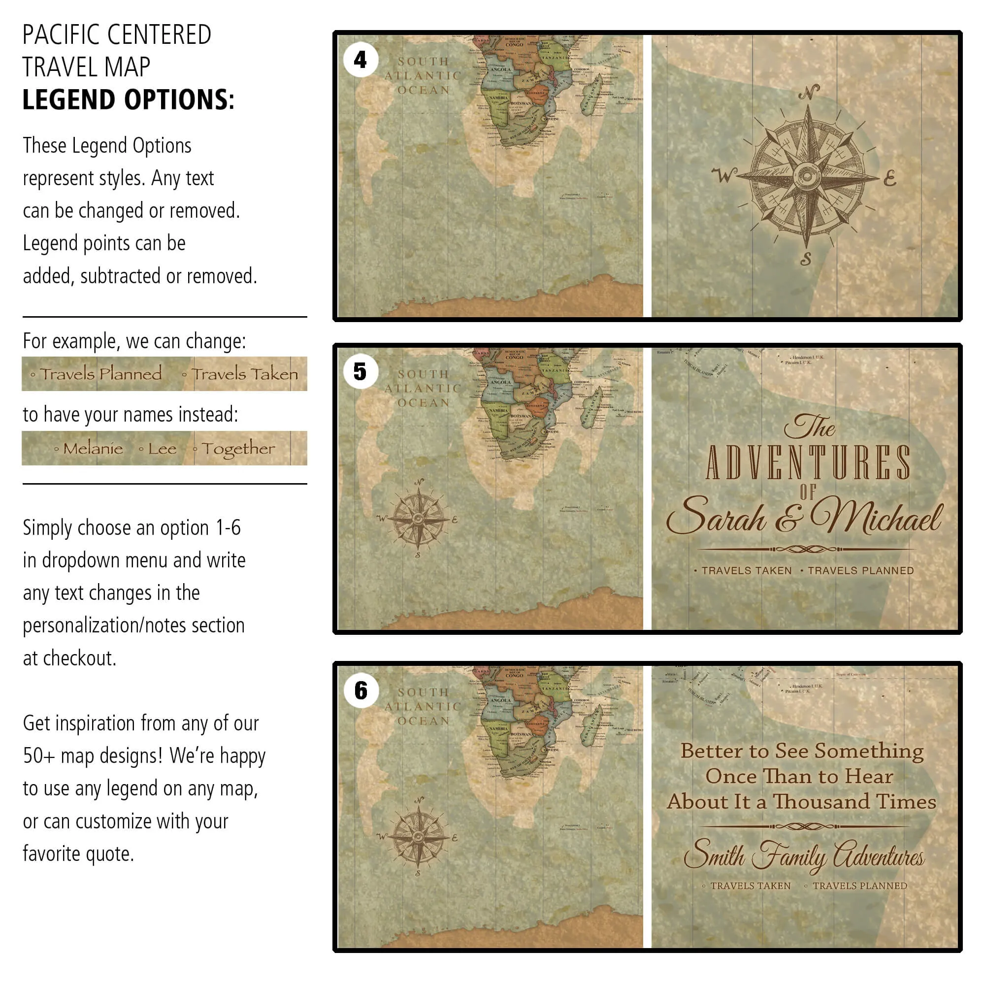 Pacific Centered Push Pin Travel Map - 3 Panel