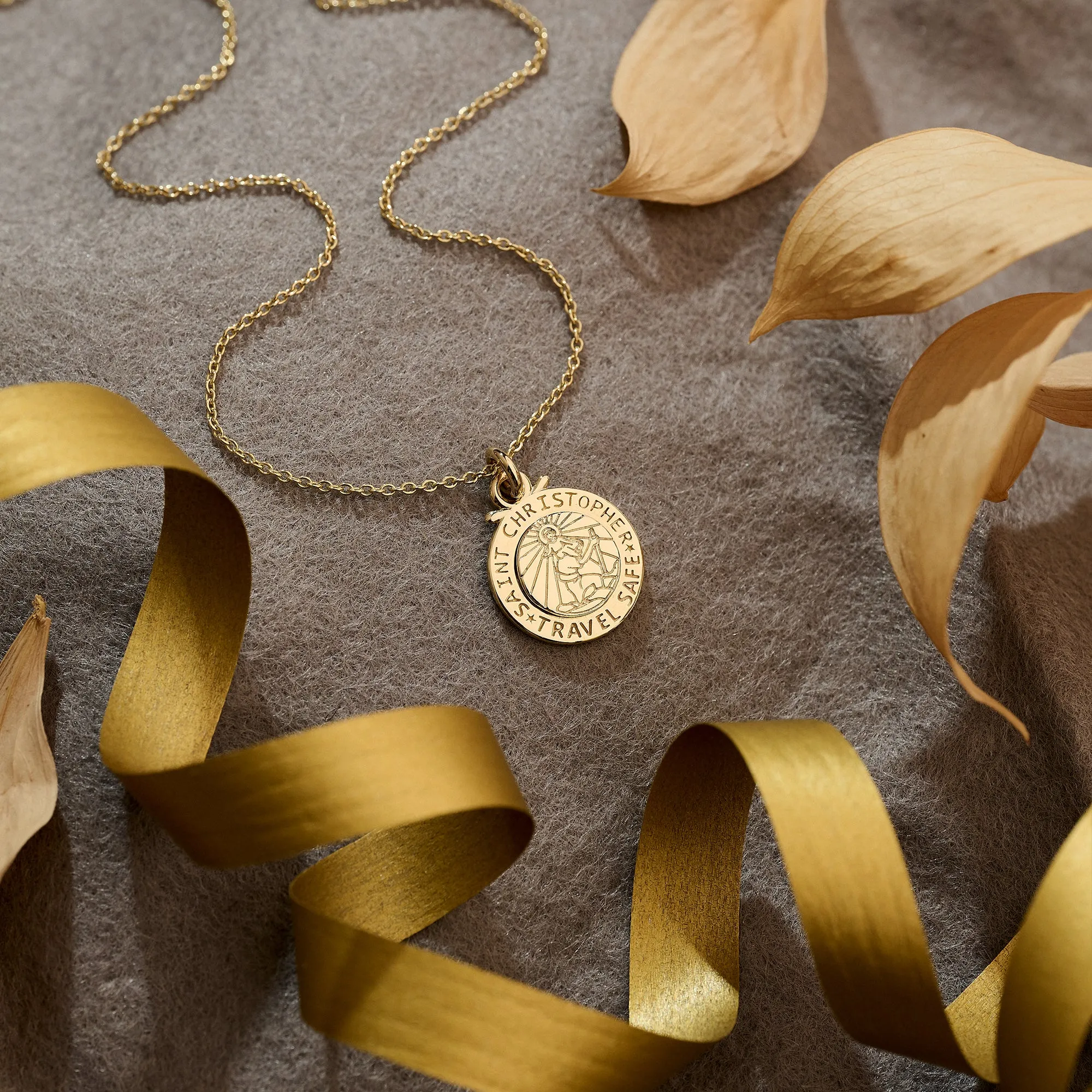 Personalised St Christopher Solid Gold Necklace