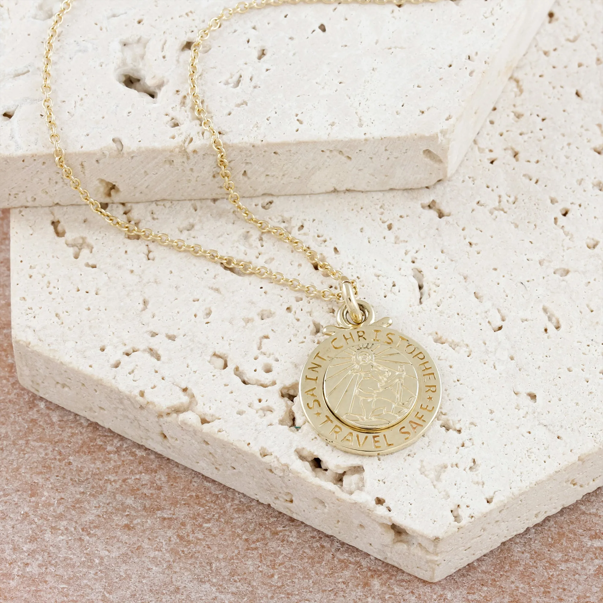 Personalised St Christopher Solid Gold Necklace