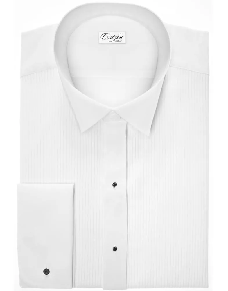 "Carlo" White Swiss Pleat Wingtip Tuxedo Shirt