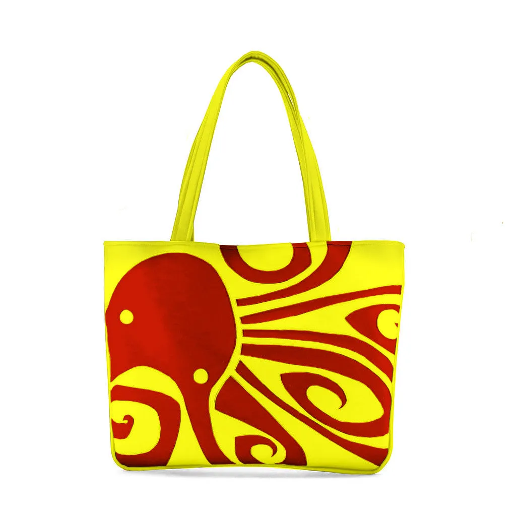 "Ocho" Octopus Vegan Flat Tote Design by Berkeley Artist Michelle White (Multicolored )