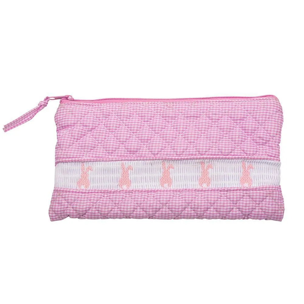 Smocked Pink Bunny Zip Pouch