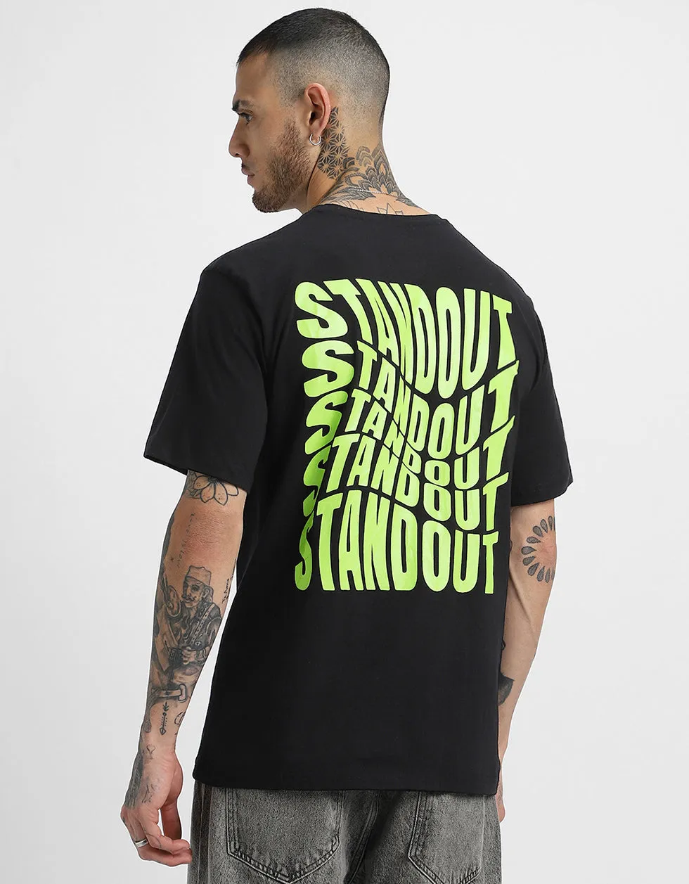 Stand Out Black Oversized Graphic Print T-Shirt with Bold Back Design