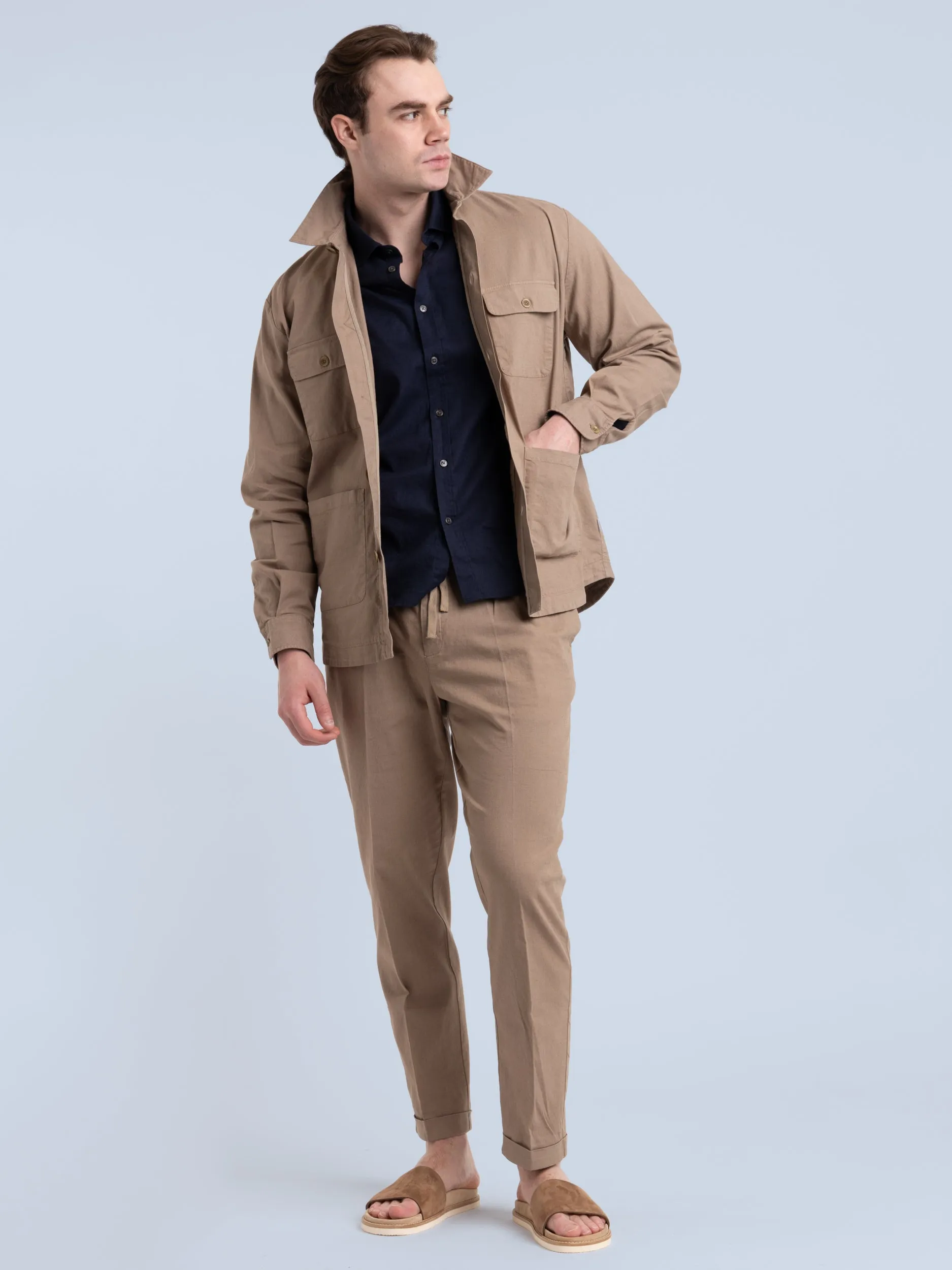 Taupe Brown Linen Travel Overshirt