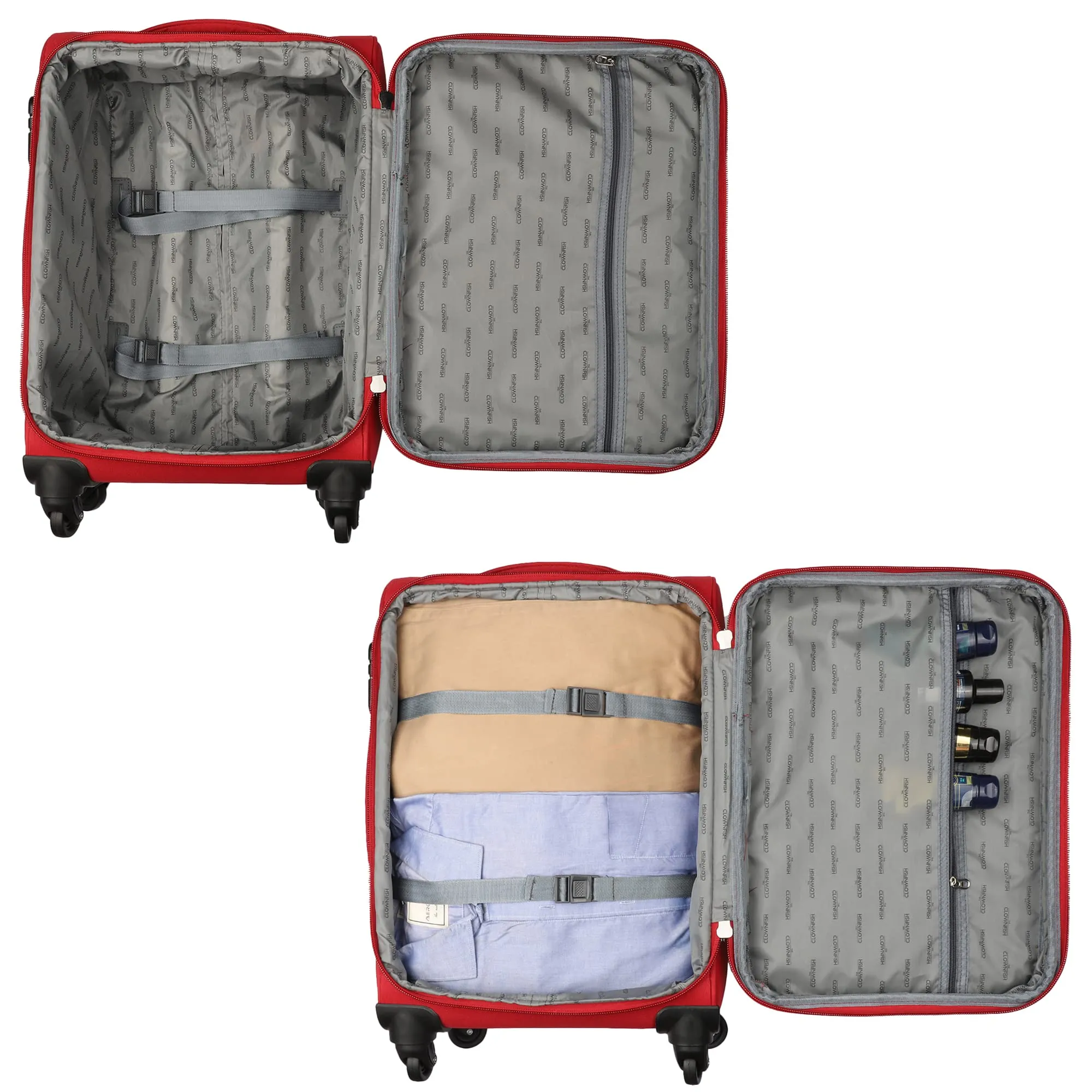 THE CLOWNFISH Combo of 2 Farren Series Luggage Polyester Softcase Suitcases Varied Sizes Four Wheel Trolley Bags - Red (76 cm, 56 cm)