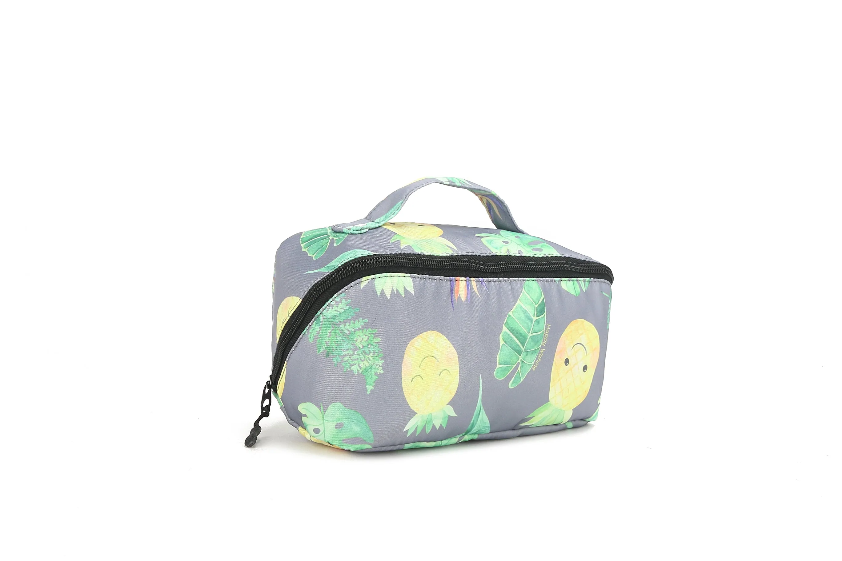 Travel Cosmetic Pouch Pineapple Monstera Grey