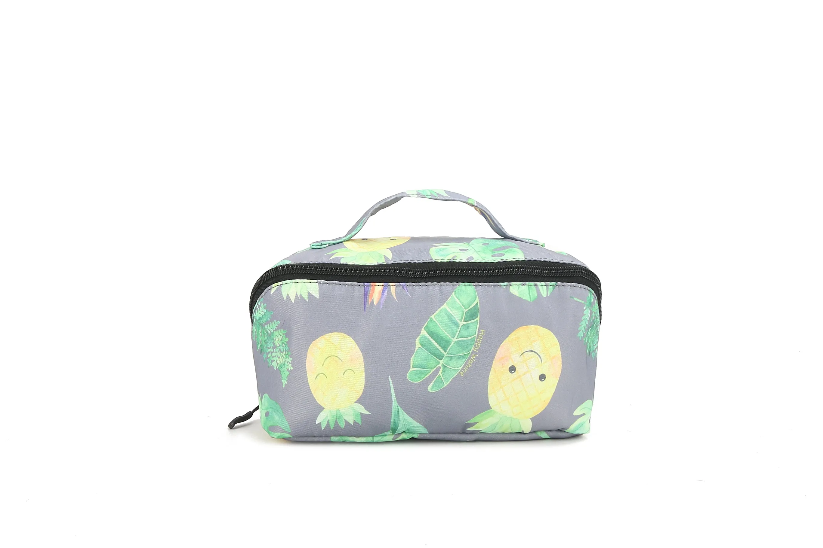 Travel Cosmetic Pouch Pineapple Monstera Grey