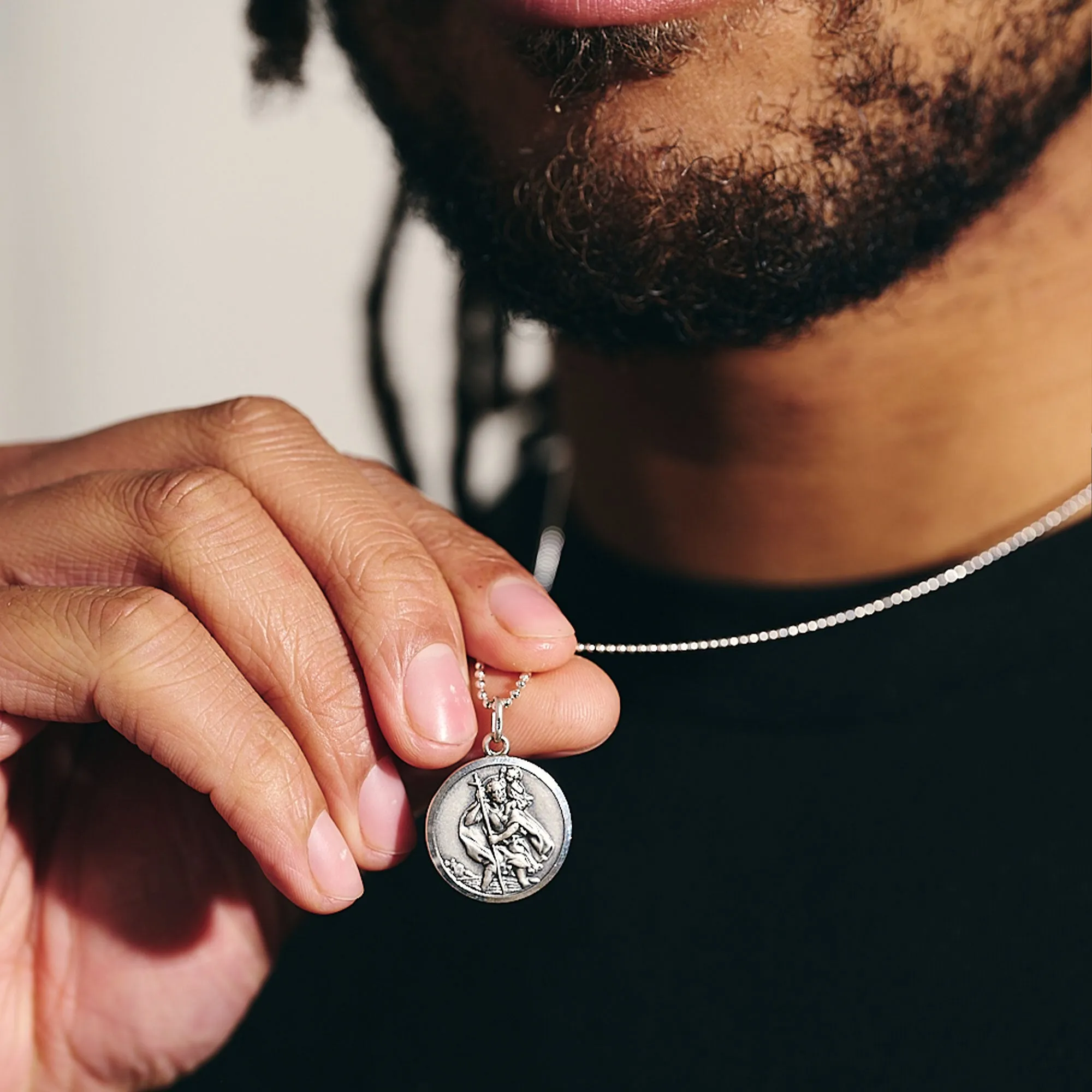 Vintage Style 20mm Personalised Silver St Christopher Necklace