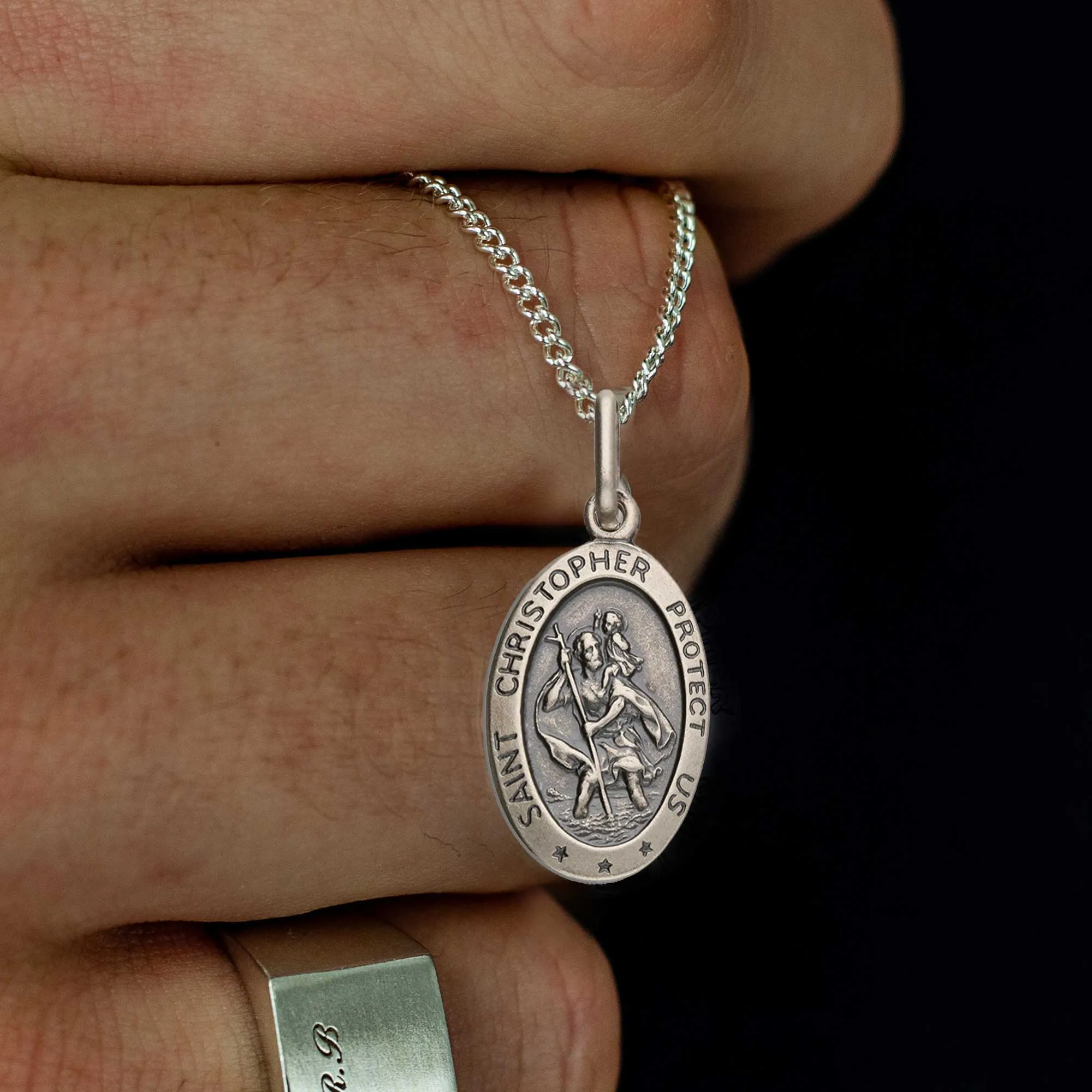 Vintage Style Personalised Oval St Christopher Necklace