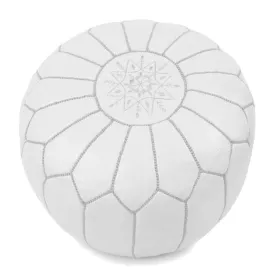 White Moroccan Leather Pouf