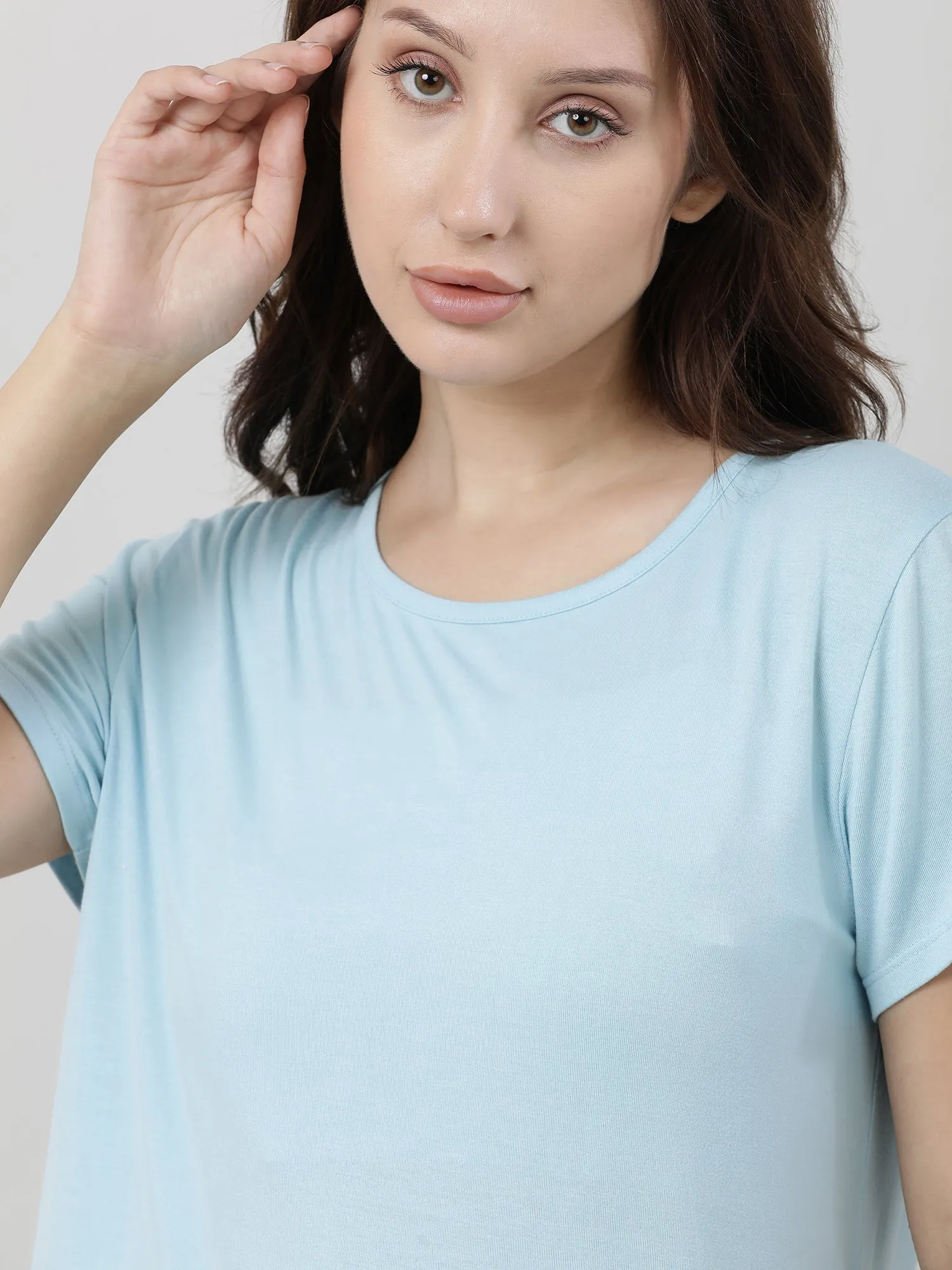 Women Light Blue Regular Fit T shirt