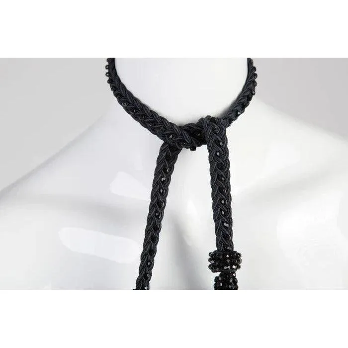 YVES SAINT LAURENT Black Beaded Rope and Tassel Necklace Belt