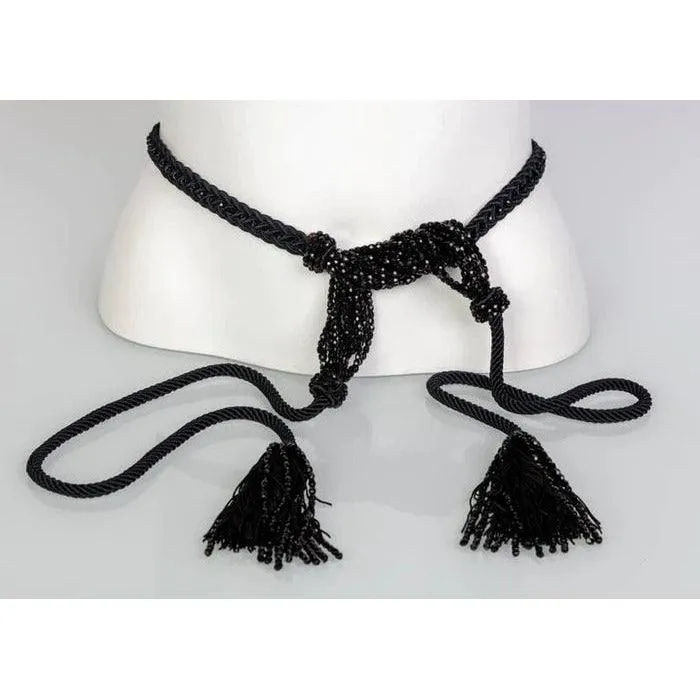 YVES SAINT LAURENT Black Beaded Rope and Tassel Necklace Belt