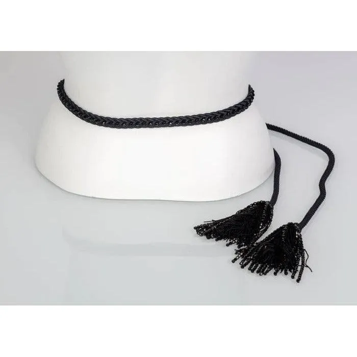 YVES SAINT LAURENT Black Beaded Rope and Tassel Necklace Belt