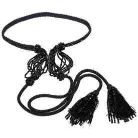 YVES SAINT LAURENT Black Beaded Rope and Tassel Necklace Belt