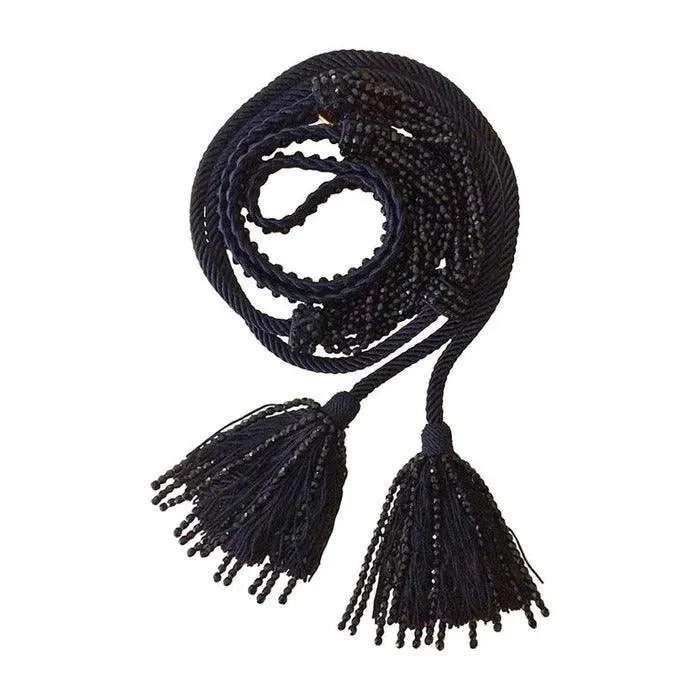 YVES SAINT LAURENT Black Beaded Rope and Tassel Necklace Belt