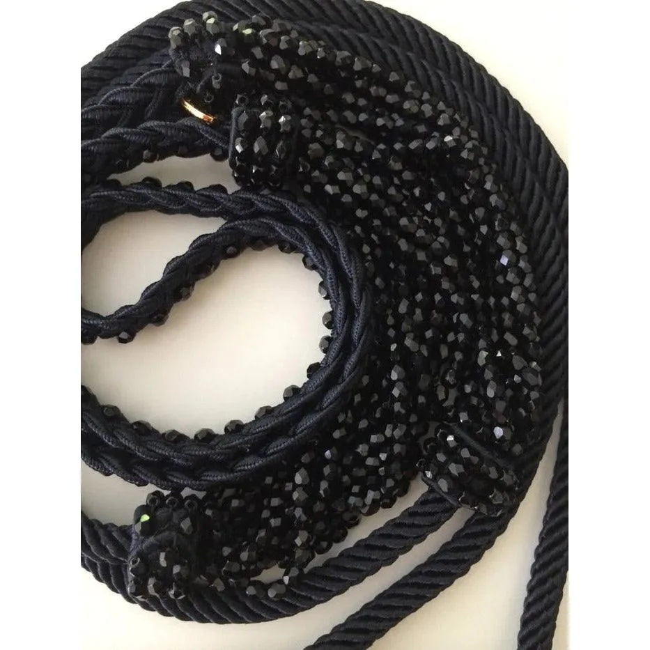 YVES SAINT LAURENT Black Beaded Rope and Tassel Necklace Belt