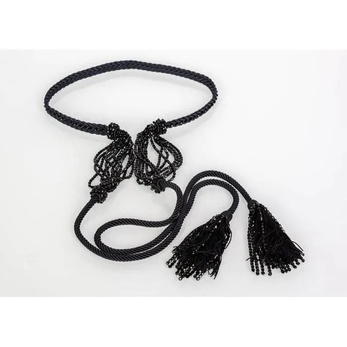 YVES SAINT LAURENT Black Beaded Rope and Tassel Necklace Belt