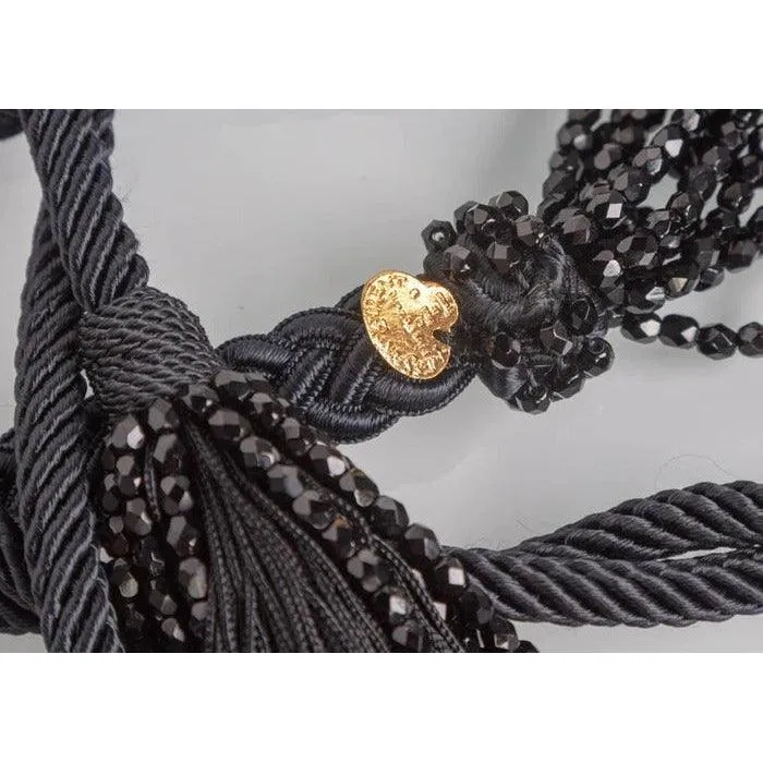 YVES SAINT LAURENT Black Beaded Rope and Tassel Necklace Belt